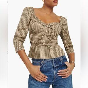 Reformation Tan Checkered Blouse